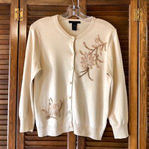 The Limited Stretch Tan Beaded Cardigan Sweater